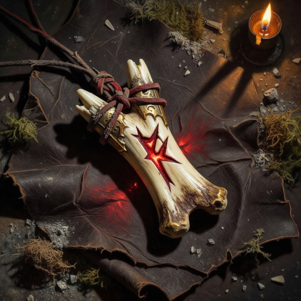 The Sigil of Vigor · a hand-carved bone amulet etched with a deep crimson rune.